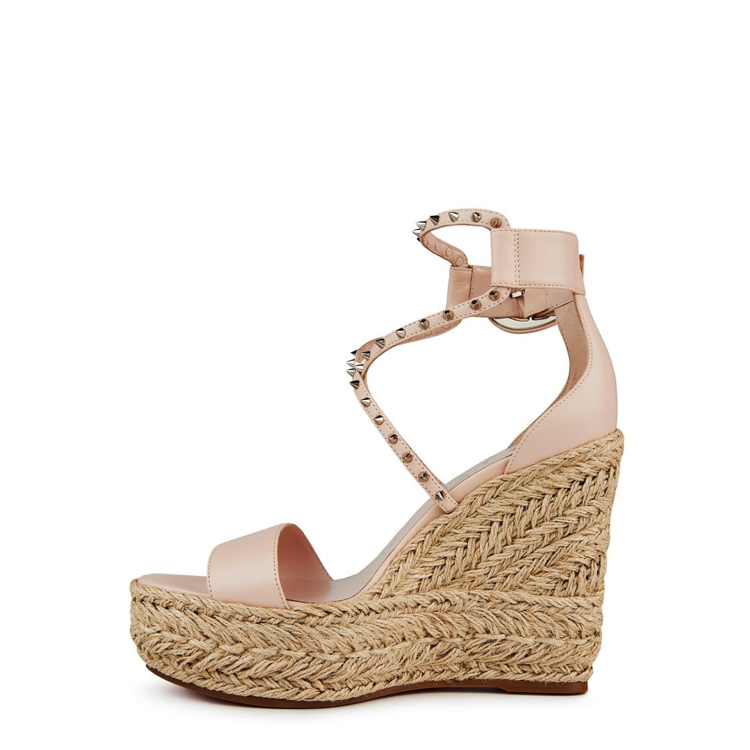 Christian Louboutin womens spikes wedges beige