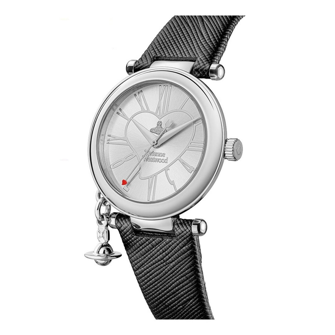 Vivienne Westwood silver black leather orb watch