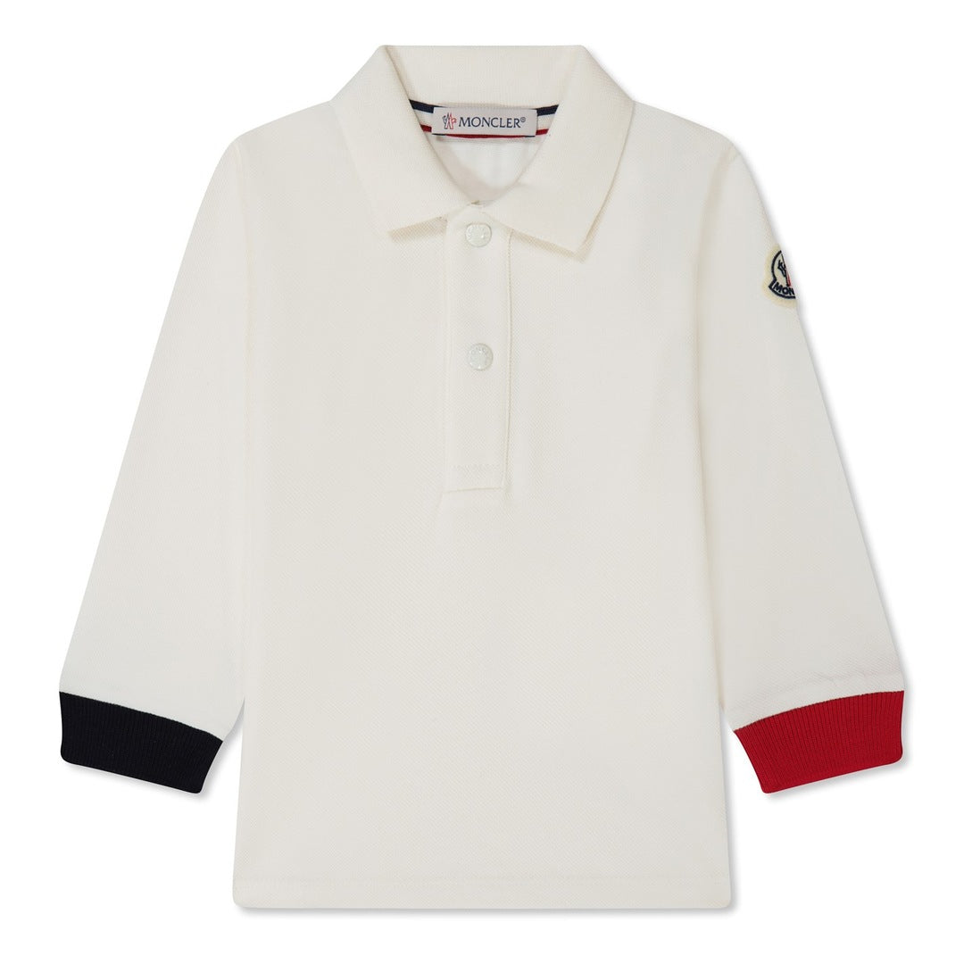 Infants Moncler tricolour long sleeve polo shirt white