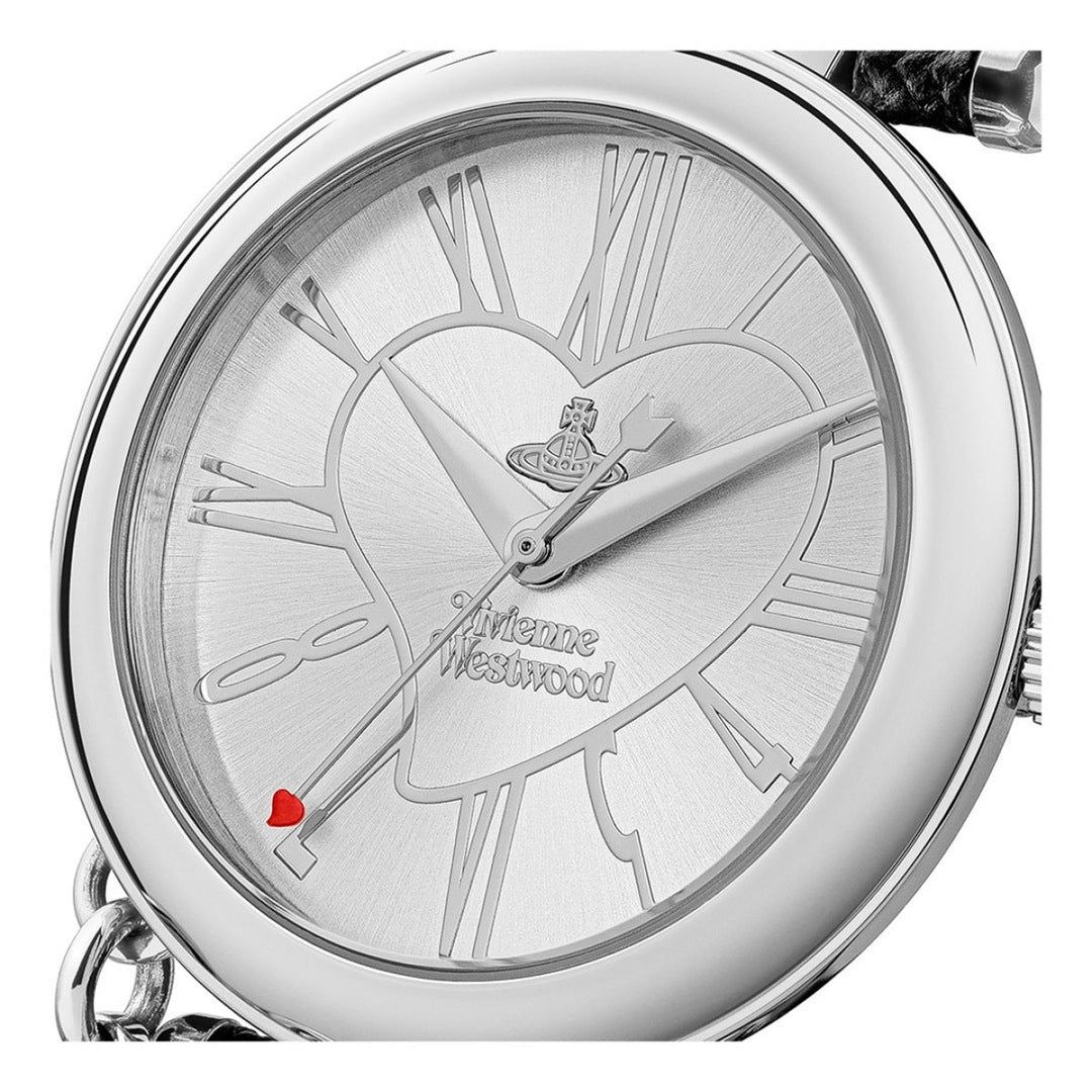 Vivienne Westwood silver black leather orb watch