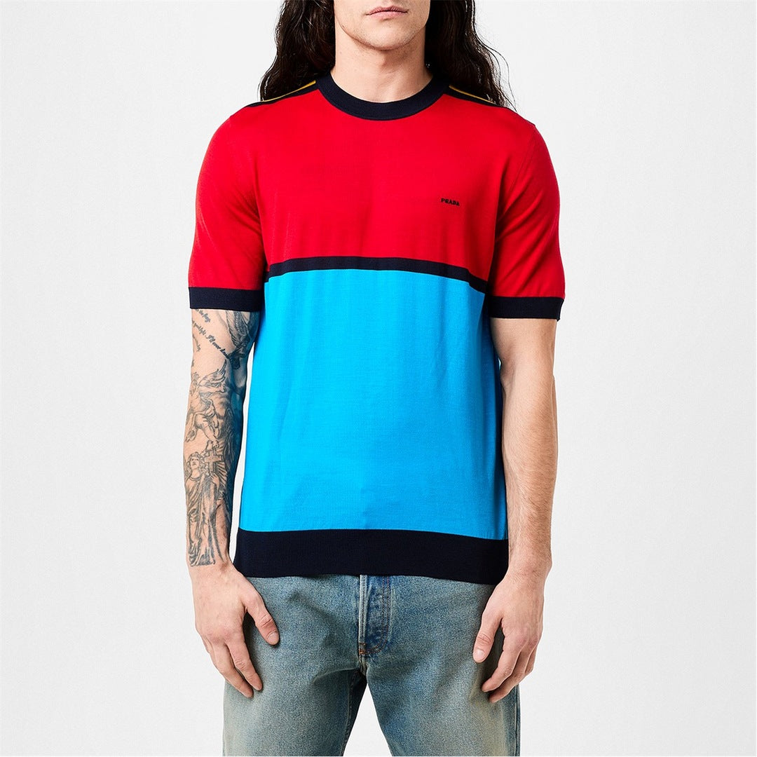 Prada colour block t shirt blue red