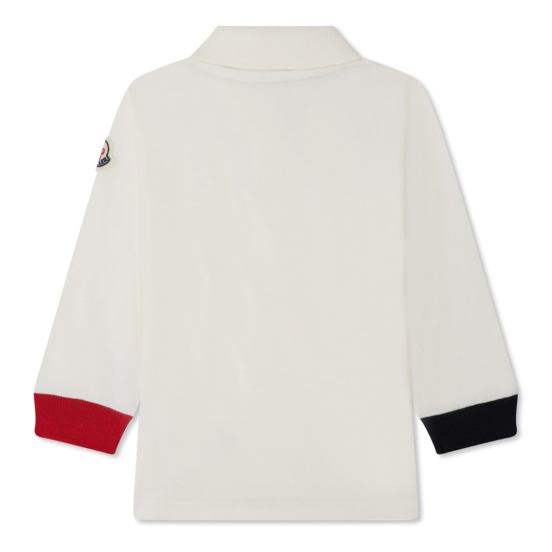 Infants Moncler tricolour long sleeve polo shirt white