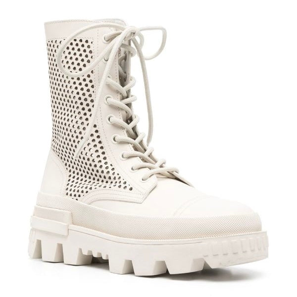Moncler perforated ankle boots cream