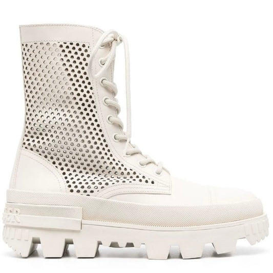 Moncler perforated ankle boots cream