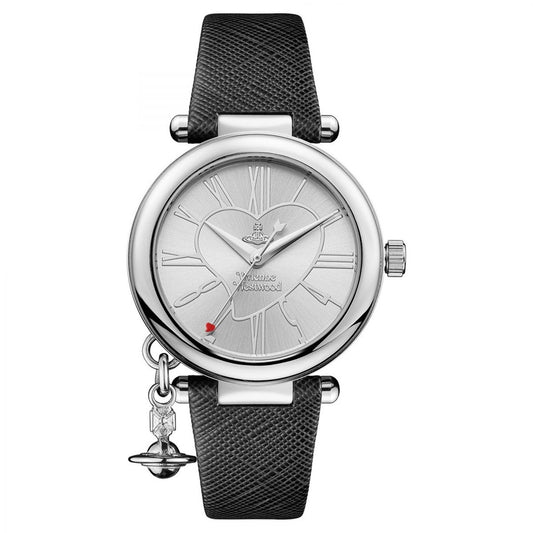 Vivienne Westwood silver black leather orb watch